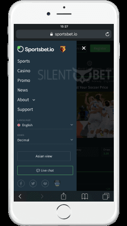 sportsbetio mobile menu on iphone