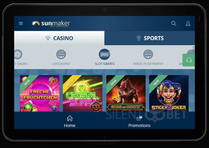 Sunmaker Casino Mobile Version on Tablet