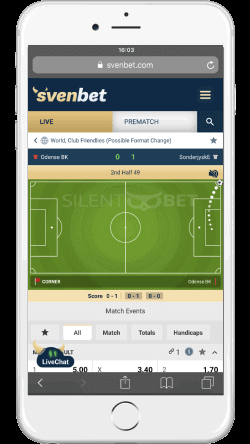 svenbet mobile live sports page on iphone
