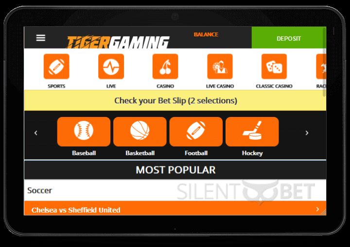 TigerGaming mobile version thru tablet