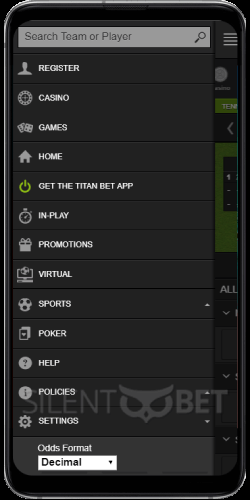 The Navigation in Titanbet's Android app