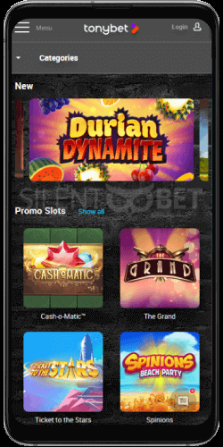 TonyBet mobile casino section thru Android