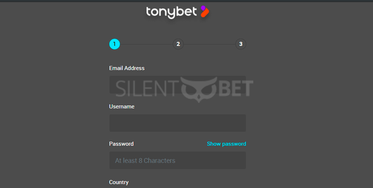 Tonybet registration form