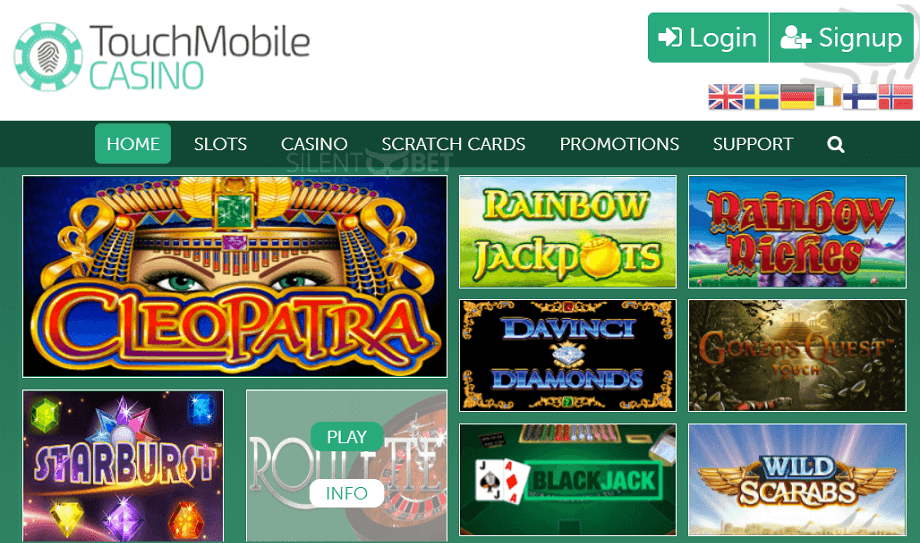 Touch mobile casino navigation