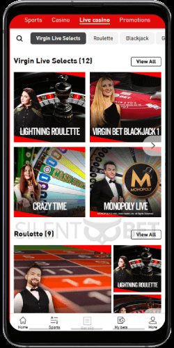 Virgin Bet mobile live casino