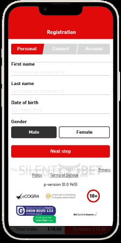 VirginBet mobile registration via iOS