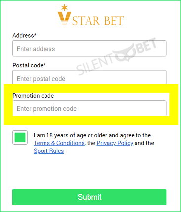 Vstarbet bonus code enter