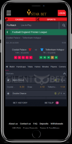 Vstarbet mobile sports on iOS app