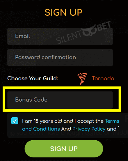 Wild Tornado bonus code enter