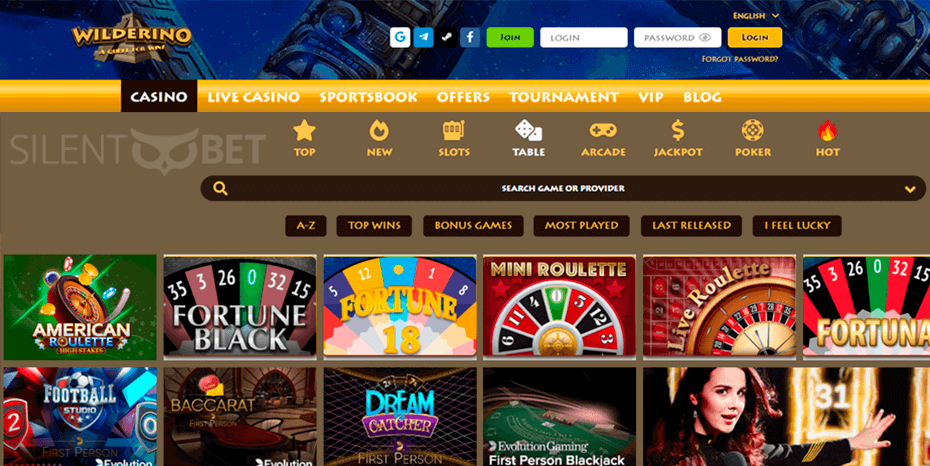 Wilderino casino games