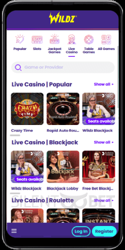 Wildz mobile live casino