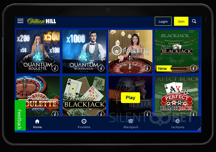 William Hill casino mobile version on tablet