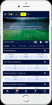 In-Play Section in William Hill's app for iOS