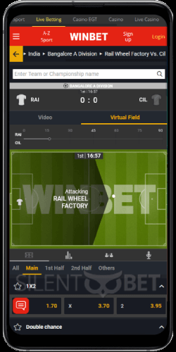 In-Play section in Winbet's Android app