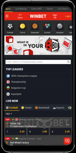 Sports section in Winbet's Android app