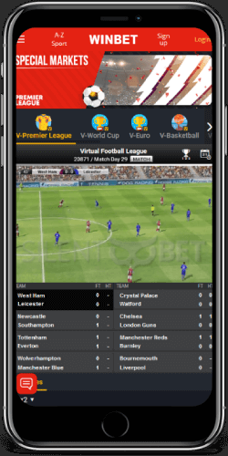Virtual sports in Winbet's iOS app