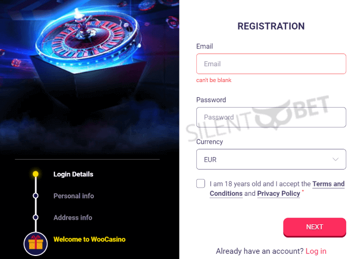 woo casino registration form